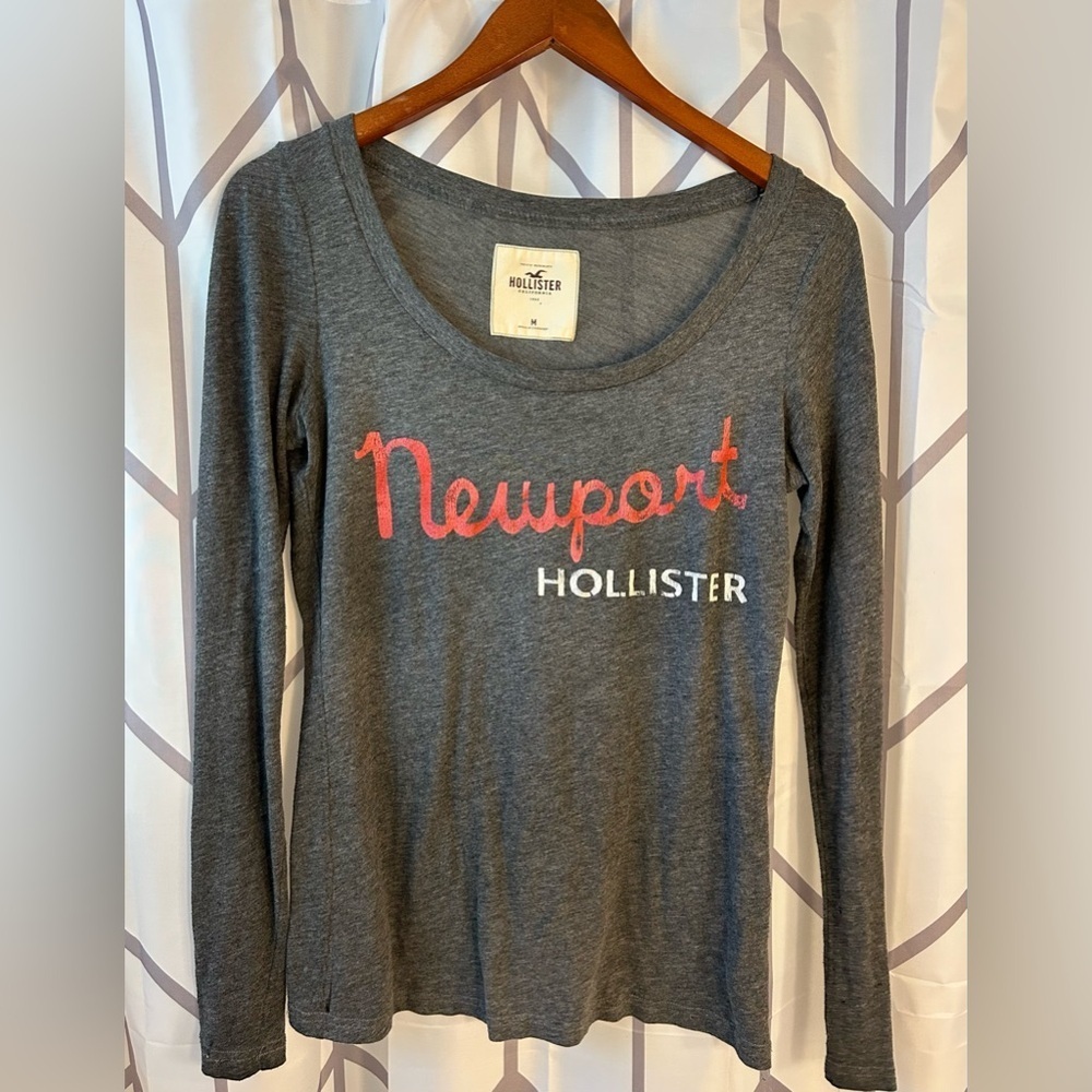 Hollister Gray and Red Long Sleeve Tee
